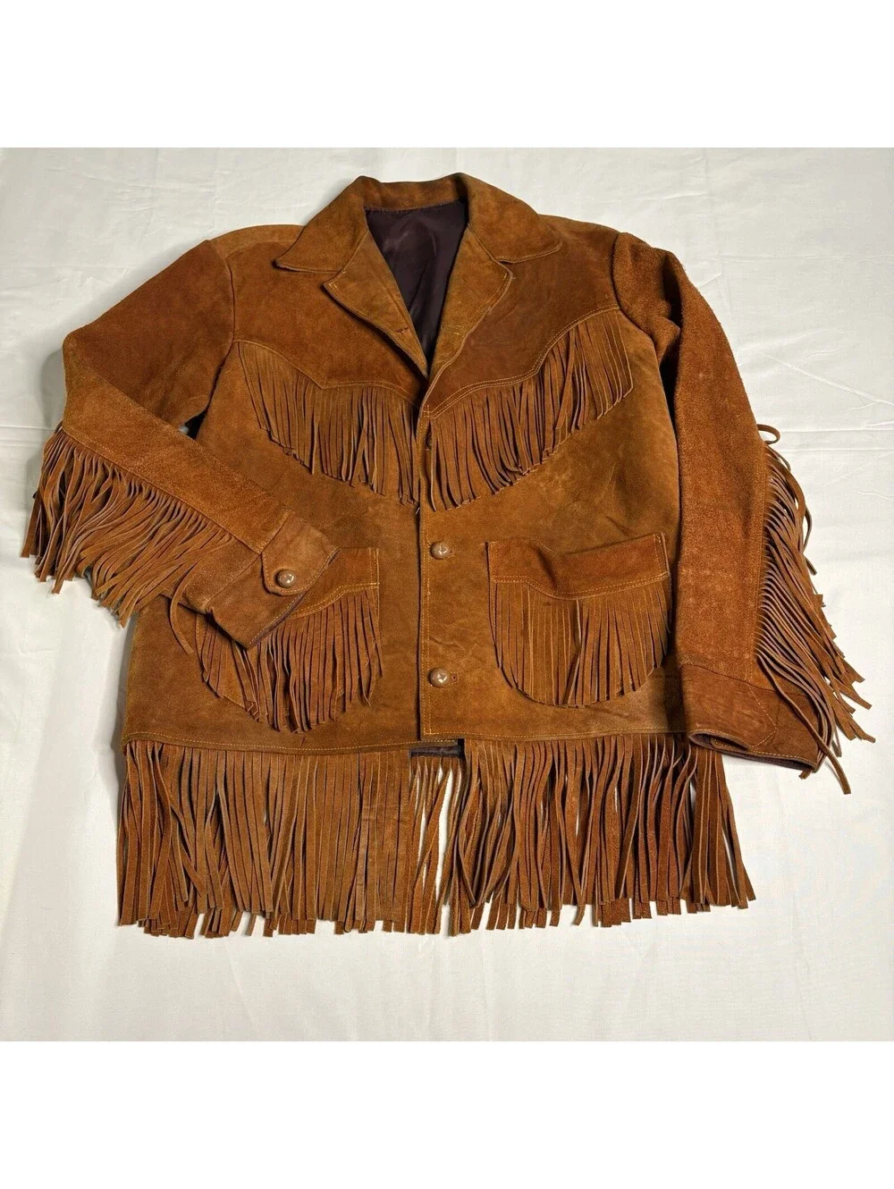 Vintage 1970s Unbranded Western Suede Fringe Jacket - Cognac